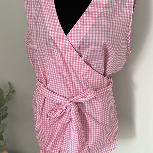 NWT Beach Lunch Lounge Wrap Top. Pink Gingham. Size Large‎ - Picture 2 of 6